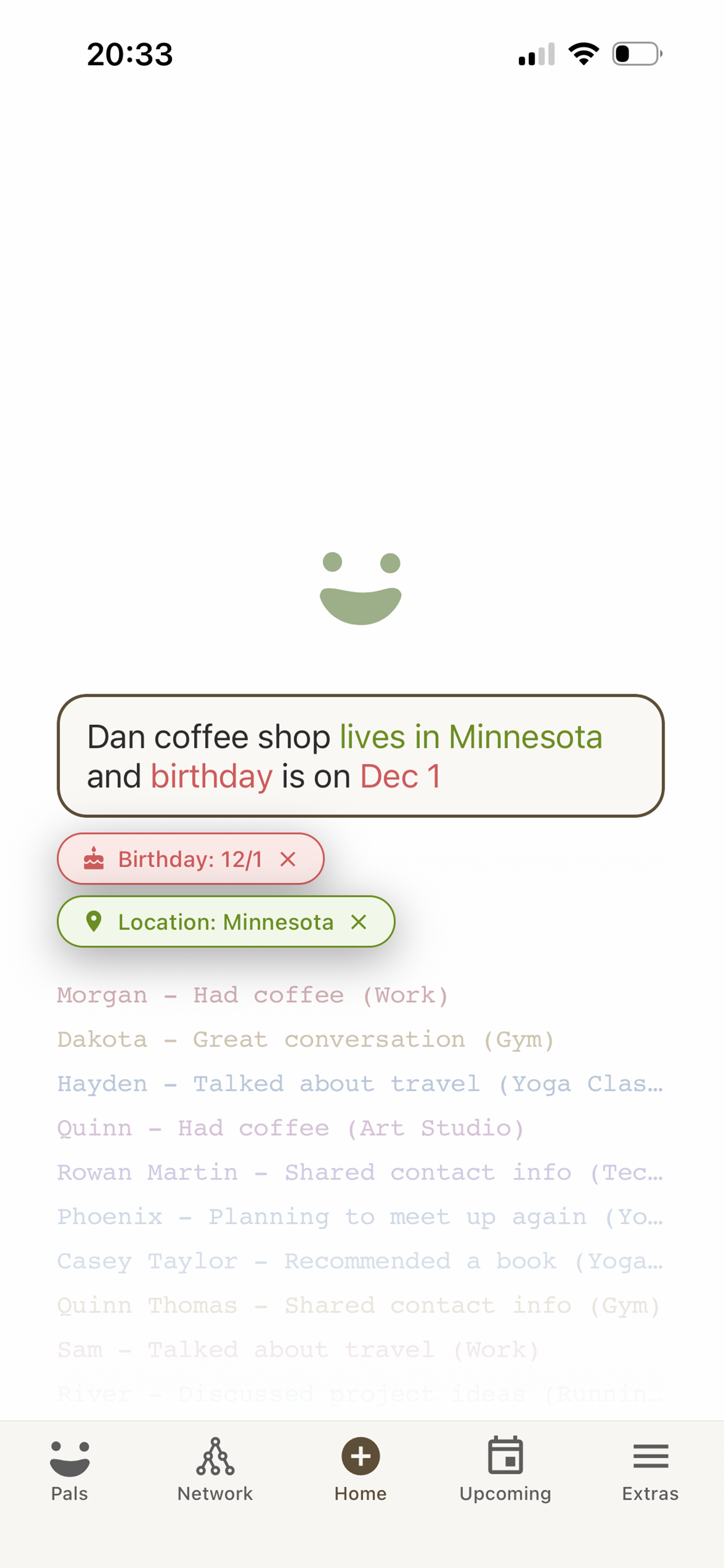 betterpal app quick entry screen - add contacts with natural language on iPhone
