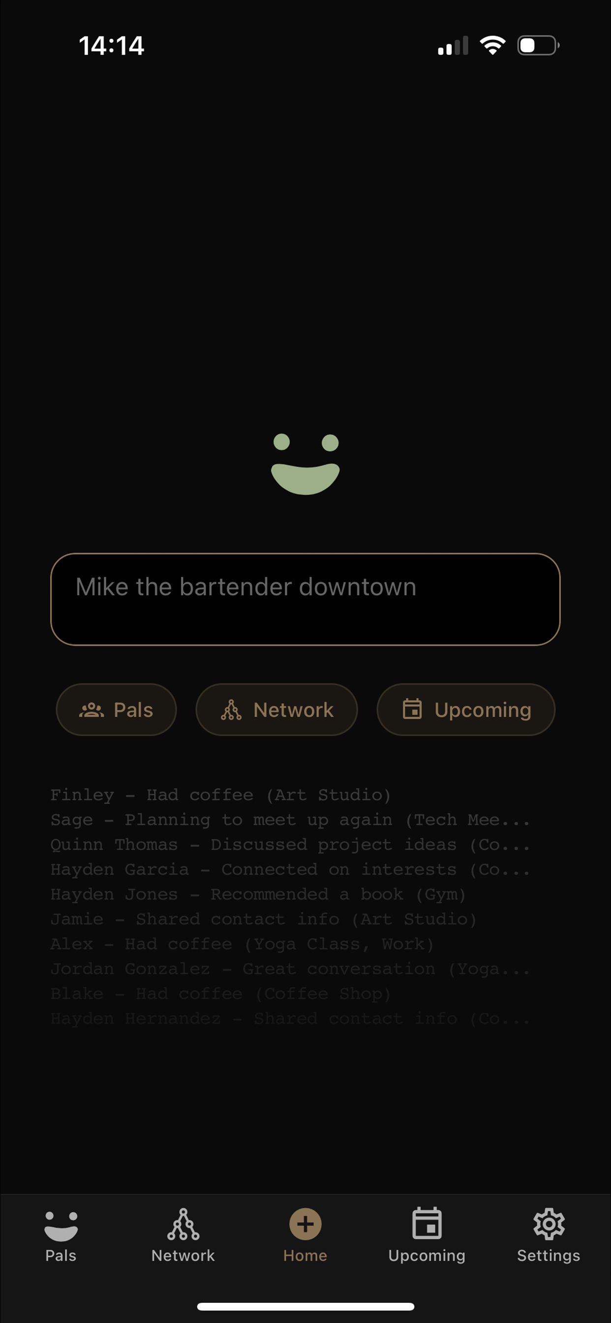 betterpal app quick entry screen - add contacts with natural language on iPhone