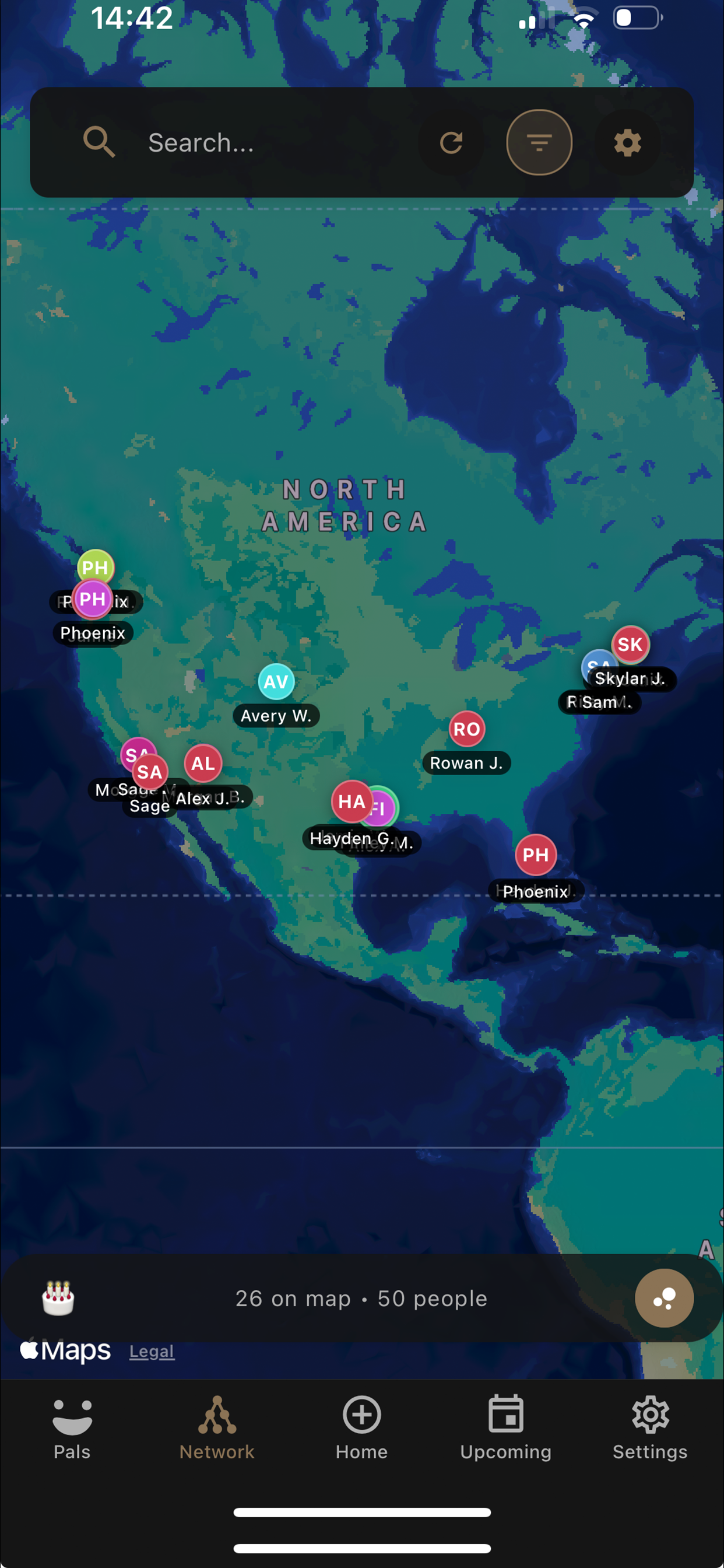 betterpal map view - see where your contacts are located worldwide